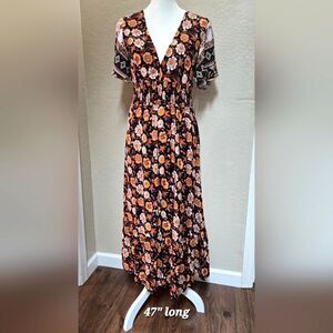 Dress Day Orange/Black Floral Maxi Dress | Size S
